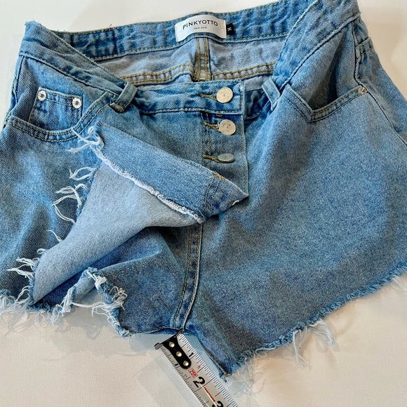 PINKYOTTO Denim Shorts New York Denim Frayed Skort Pockets Y2K - Picture 6 of 11